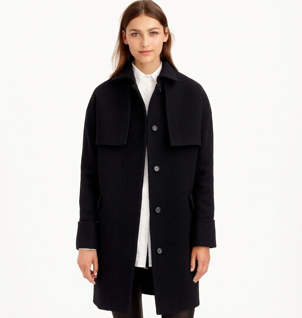 J.Crew Collection Black Italian Wool Double-Cloth Trench Coat Sz 14 L NWT $498